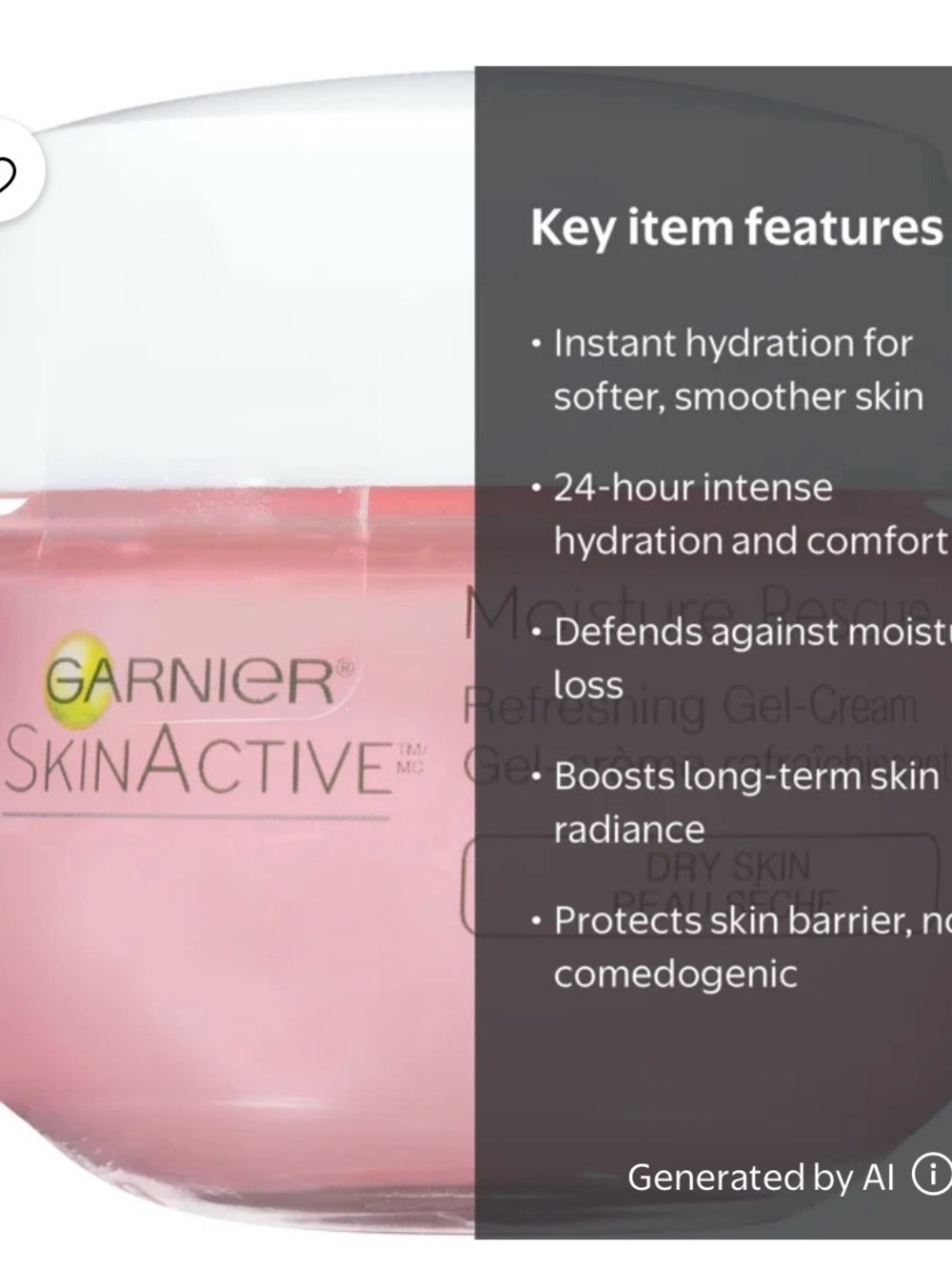 Garnier SkinActive Moisture Rescue Refreshing Gel Cream Dry Skin, 1.7 - Picture 3 of 6